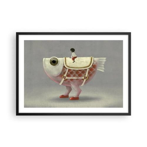 Poster in cornice nera - Un fantasioso cavaliere di pesce con gambe e sella - 70x50cm - Il cavaliere del pesce - Decorazione murale moderna per soggiorno e camera da letto ARTTOR