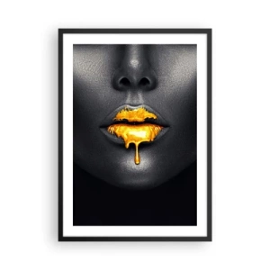 Poster in cornice nera - Volto di donna nera con vernice arancione sulle labbra - 50x70cm - Boccadoro - Decorazione murale moderna per soggiorno e camera da letto ARTTOR