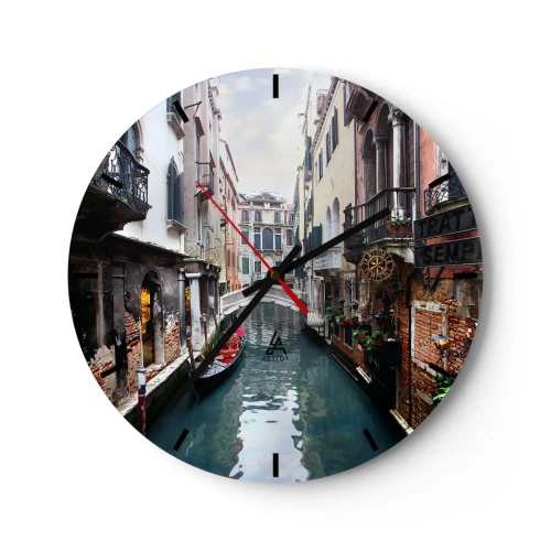 Orologio da parete - Orologio in Vetro - Un canale veneziano con una gondola tra le case popolari - 30x30cm - Paesaggio veneziano con gondola e ponte - Decorazione murale moderna per soggiorno, cucina e camera da letto ARTTOR