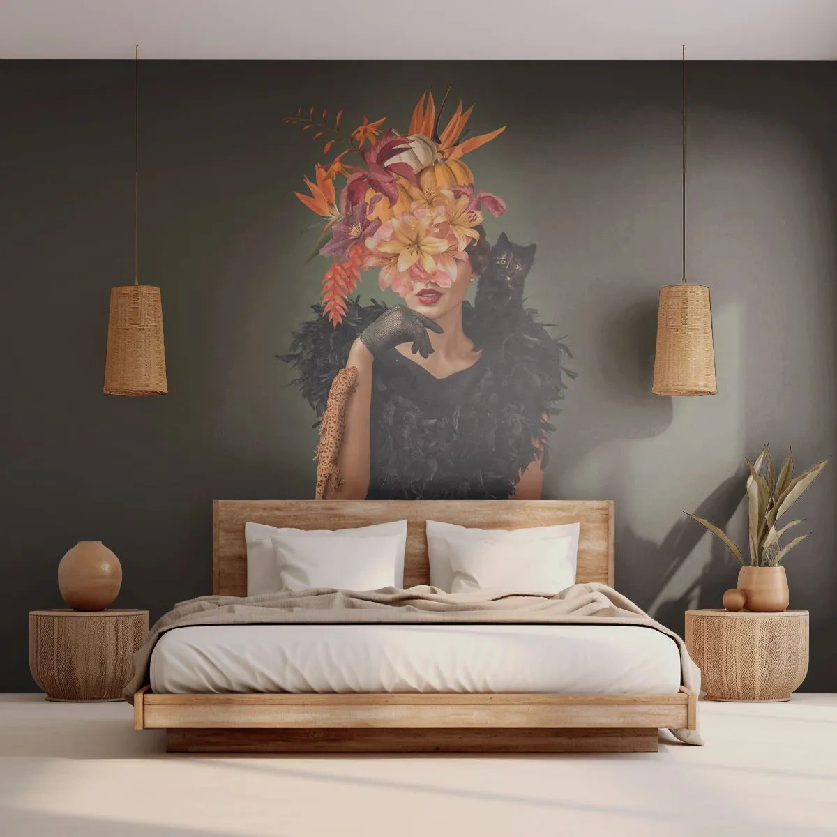Fotomurali Autoadesivo Deluxe Sticker - L'incantesimo della strega - Astrazione, Donna, Fiori - 250x175 cm