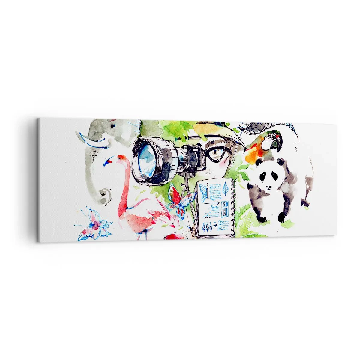 Quadro su tela - Stampe su Tela - Grafica colorata con temi naturalistici e safari - 140x50cm - Nell'obiettivo del viaggiatore - Decorazione murale moderna per soggiorno e camera da letto ARTTOR