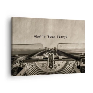 Quadro su tela - Stampe su Tela - Una macchina da scrivere con la scritta "Qual è la tua storia?" - 70x50cm - Rispondimi - Decorazione murale moderna per soggiorno e camera da letto ARTTOR