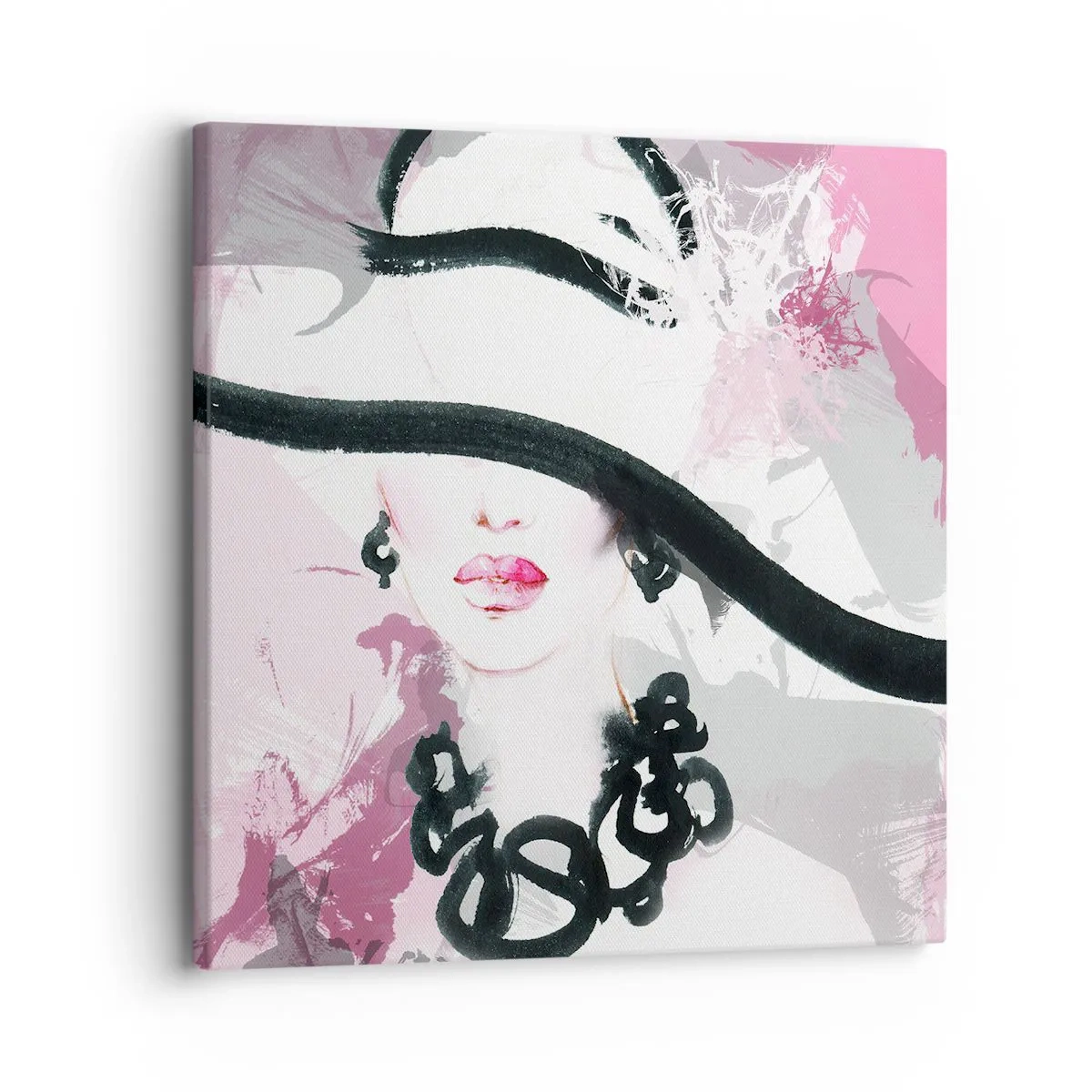 Quadro su tela - Stampe su Tela - Ritratto di donna in nero e rosa - 30x30 cm