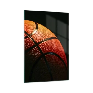 Quadro su vetro - Primo piano di un pallone da basket su sfondo nero - 70x100cm - Bella come un pianeta - Decorazione murale moderna per soggiorno e camera da letto ARTTOR