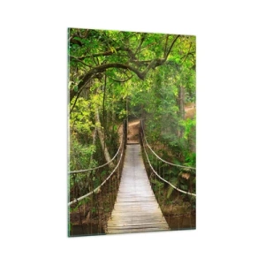 Quadro su vetro - Un ponte sospeso circondato da una foresta pluviale verde - 80x120cm - Perché nel giardino crescono i rampicanti - Decorazione murale moderna per soggiorno e camera da letto ARTTOR