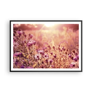 Poster in cornice nera - Prato alla luce del sole al tramonto - 100x70cm - Prima della fine dell'estate - Decorazione murale moderna per soggiorno e camera da letto ARTTOR