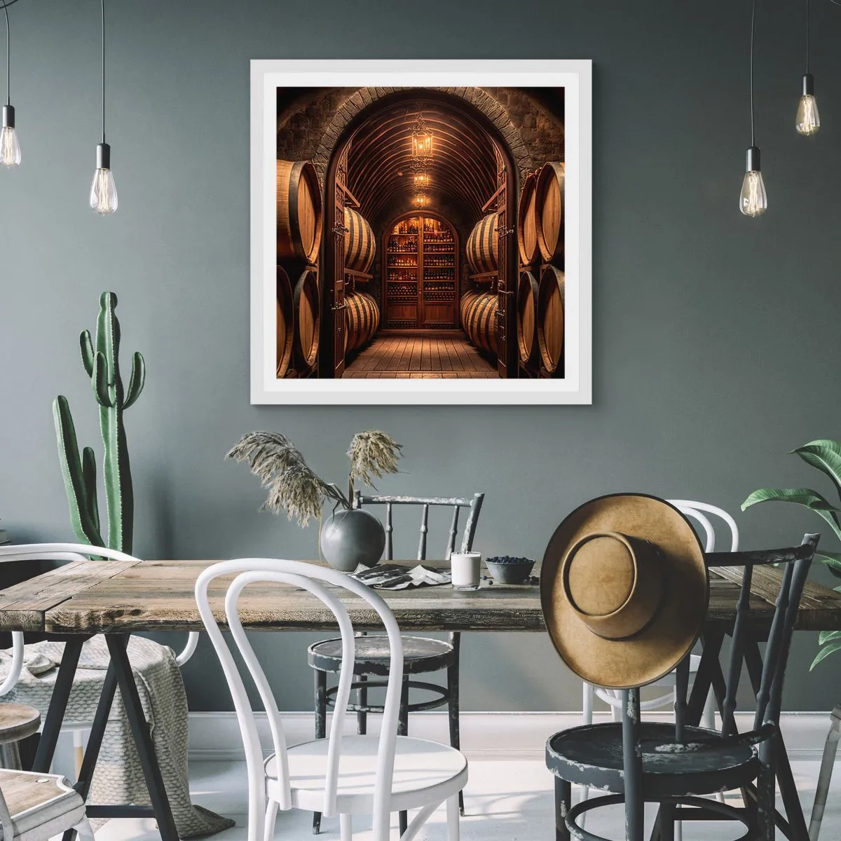Poster in cornice bianca - L'atmosfera della cantina - 40x40 cm