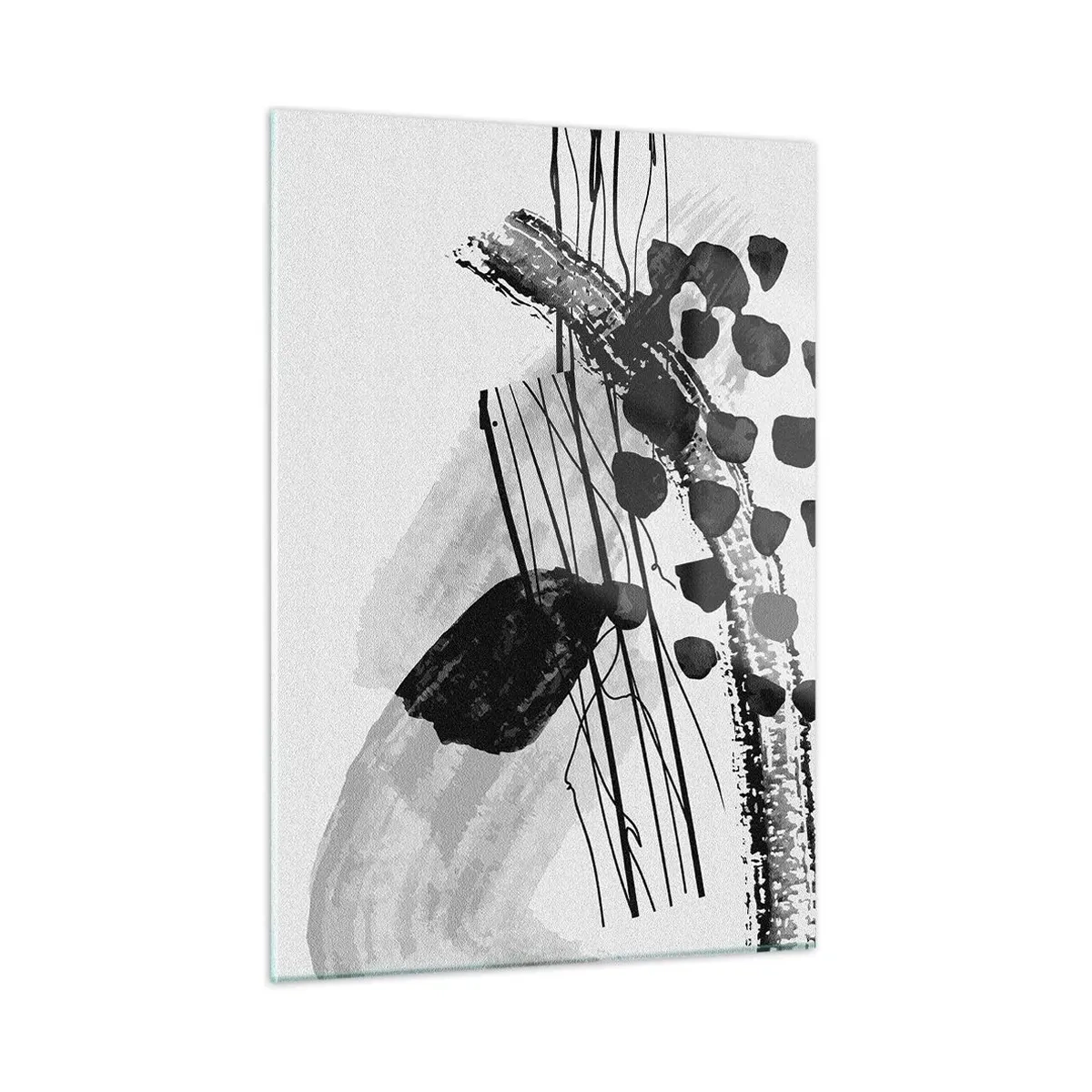 Quadro su vetro - Astrazione in bianco e nero con forme e linee organiche - 50x70cm - Astrazione organica in bianco e nero - Decorazione murale moderna per soggiorno e camera da letto ARTTOR