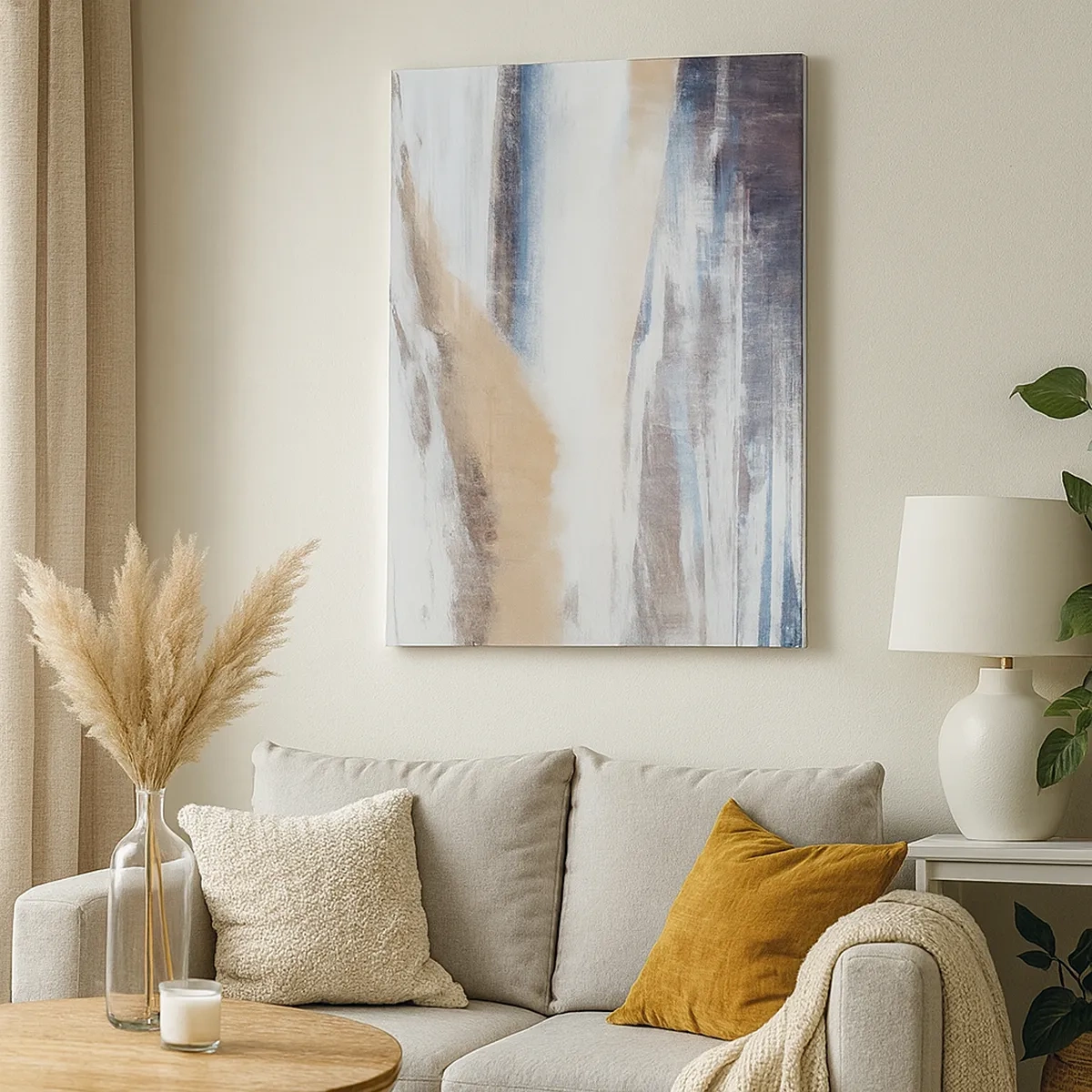 Quadro su tela - Stampe su Tela - Paesaggio invernale astratto nei toni del bianco e del blu - 50x70cm - Composizione invernale - Decorazione murale moderna per soggiorno e camera da letto ARTTOR