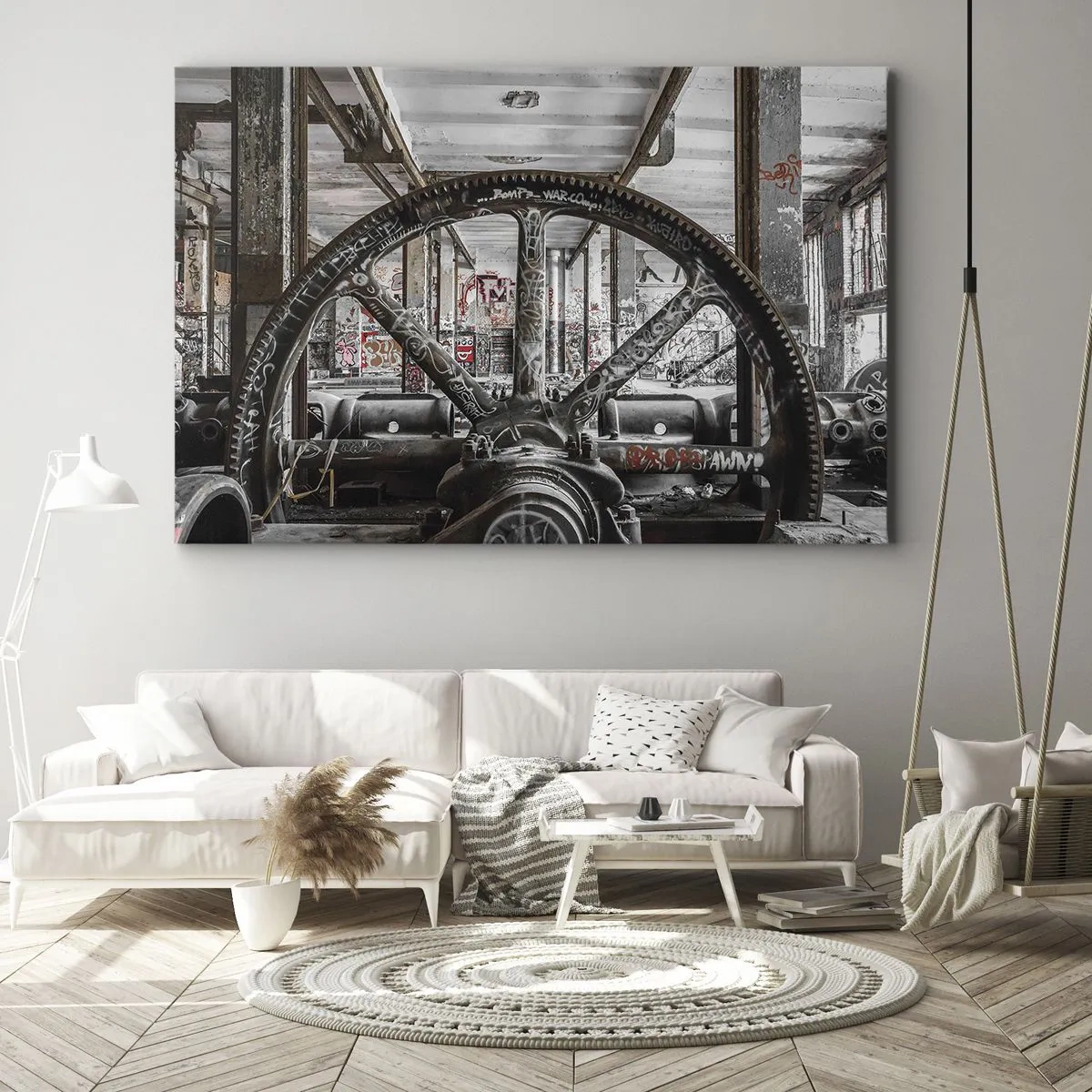 Quadro su tela - Stampe su Tela - Un vecchio meccanismo in un interno industriale abbandonato - 120x80cm - La vita segreta della fabbrica - Decorazione murale moderna per soggiorno e camera da letto ARTTOR