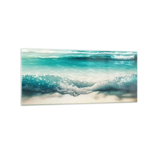 Quadro su vetro - Onde dell'oceano su una spiaggia di sabbia chiara - 120x50cm - La calma dell'oceano - Decorazione murale moderna per soggiorno e camera da letto ARTTOR