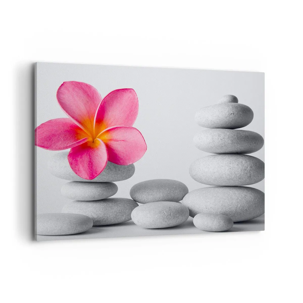 Quadro su tela - Stampe su Tela - Fiore rosa su pietre in stile zen - 100x70cm - Pietra su pietra, e su questa pietra... - Decorazione murale moderna per soggiorno e camera da letto ARTTOR