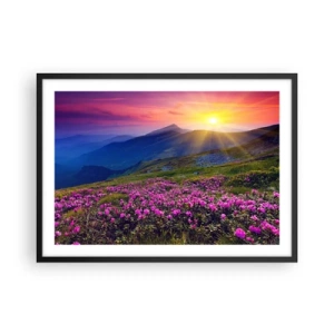 Poster in cornice nera - Un prato fiorito con vista sulle montagne durante il tramonto - 70x50cm - Odore di mugo e profumo di erbe - Decorazione murale moderna per soggiorno e camera da letto ARTTOR