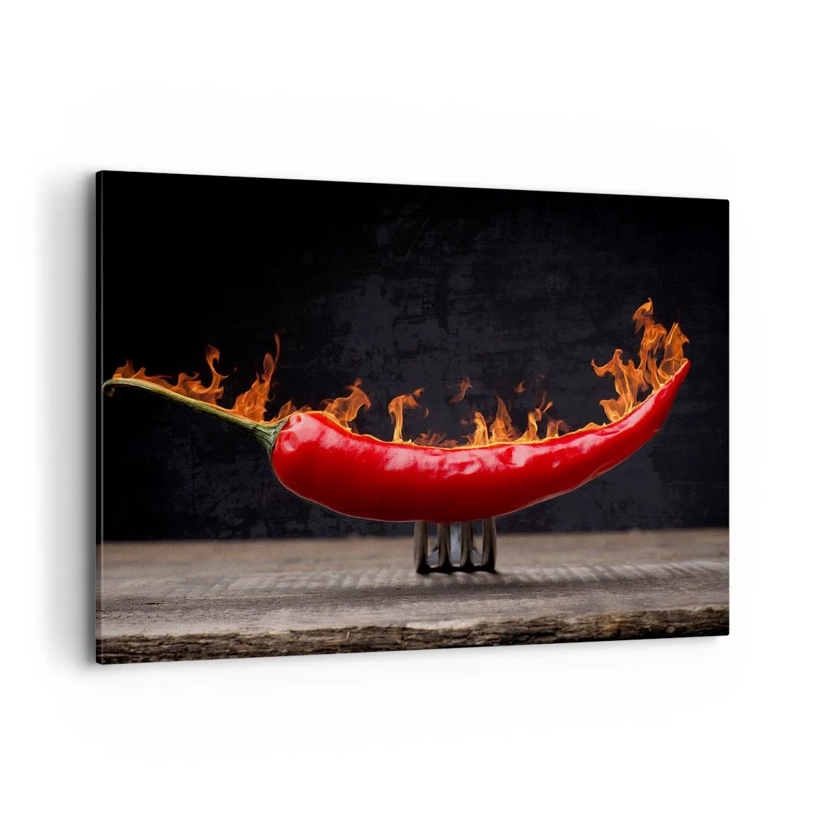 Quadro su tela - Stampe su Tela - Peperone rosso fiammeggiante su una forchetta - 120x80cm - Stuzzichino infuocato - Decorazione murale moderna per soggiorno e camera da letto ARTTOR