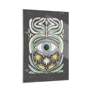 Quadro su vetro - Occhio grafico con ornamenti tribali su sfondo scuro - 50x70cm - Rituali tribali - Decorazione murale moderna per soggiorno e camera da letto ARTTOR