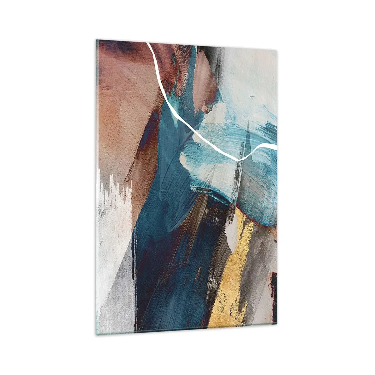 Quadro su vetro - Pennellate astratte nei toni del blu e dell'oro - 80x120cm - Con forza ed energia - Decorazione murale moderna per soggiorno e camera da letto ARTTOR