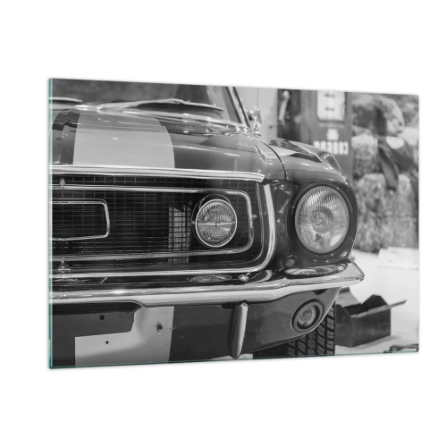 Quadro su vetro - Primo piano della parte anteriore di un'auto da corsa classica - 120x80cm - A rotta di collo - Decorazione murale moderna per soggiorno e camera da letto ARTTOR