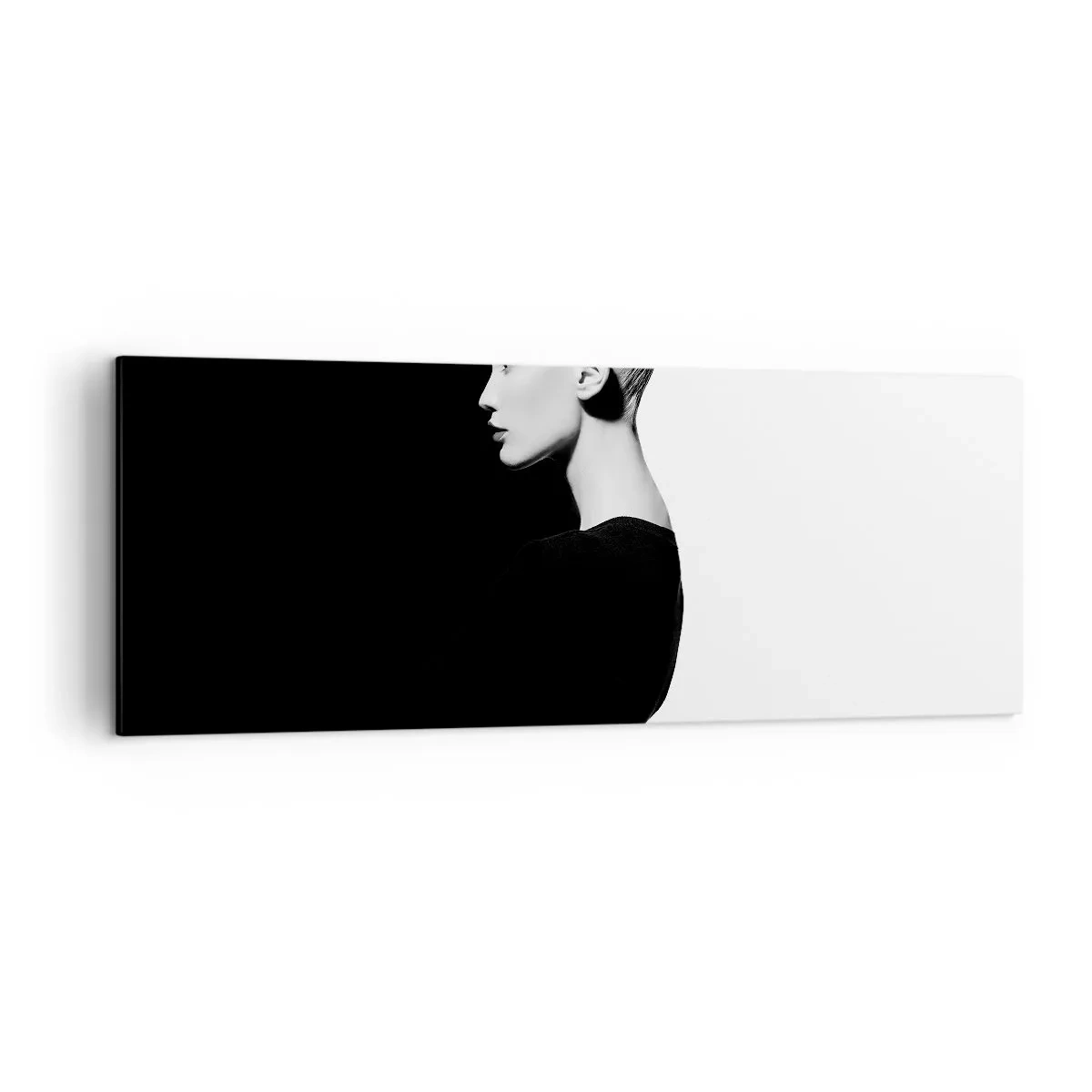 Quadro su tela - Stampe su Tela - Ritratto elegante di una donna su sfondo bianco e nero - 140x50cm - Semplicemente donna - Decorazione murale moderna per soggiorno e camera da letto ARTTOR