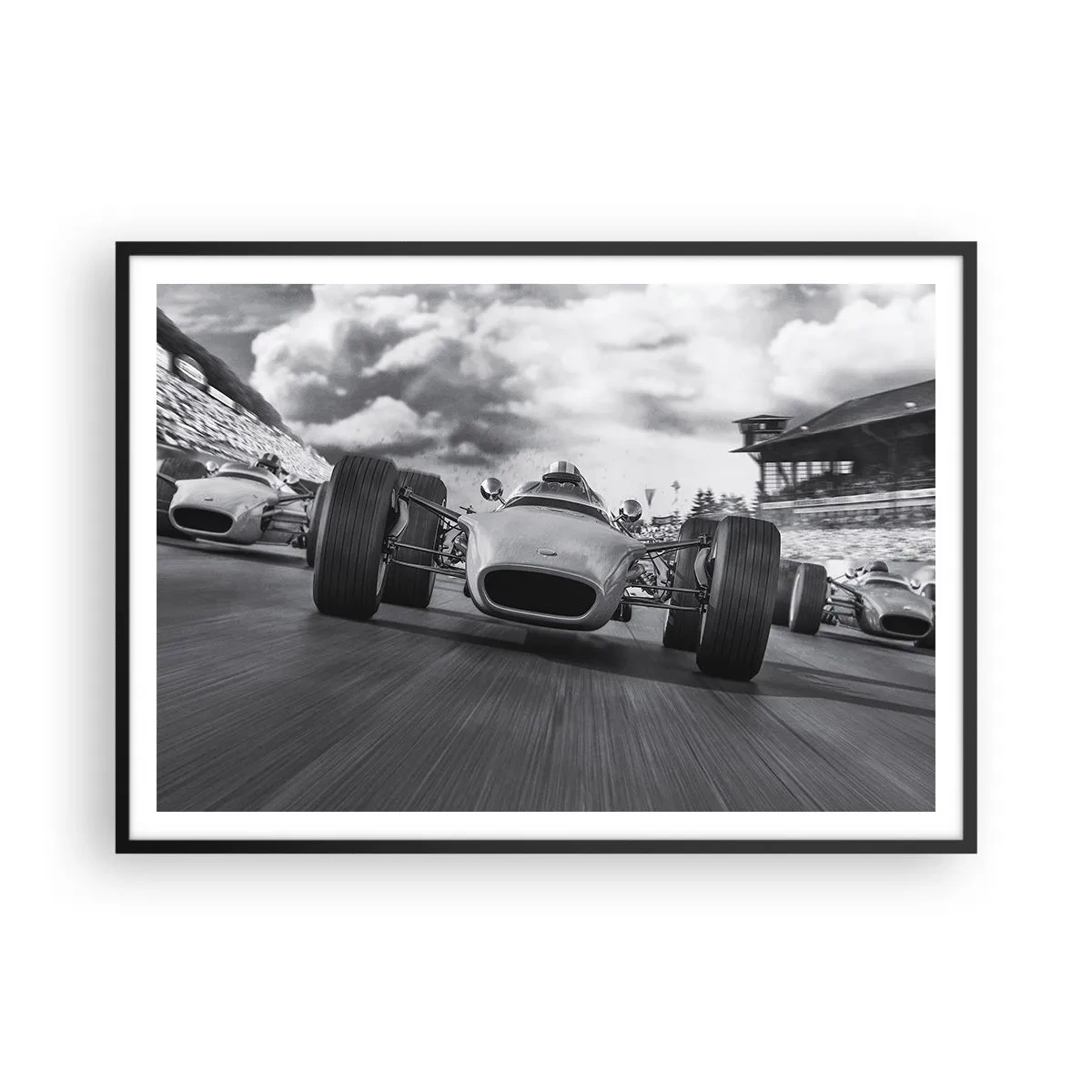 Poster in cornice nera - Gara di auto d'epoca in movimento - 100x70cm - C'è la forza! - Decorazione murale moderna per soggiorno e camera da letto ARTTOR