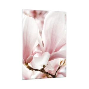 Quadro su vetro - Delicate magnolie rosa in primo piano su uno sfondo sfocato - 50x70cm - Tenerezza senza fine - Decorazione murale moderna per soggiorno e camera da letto ARTTOR