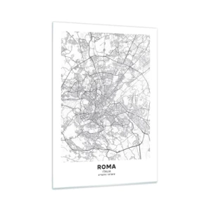 Quadro su vetro - Mappa di Roma con un chiaro tracciato stradale circolare - 50x70cm - L'anello romano - Decorazione murale moderna per soggiorno e camera da letto ARTTOR