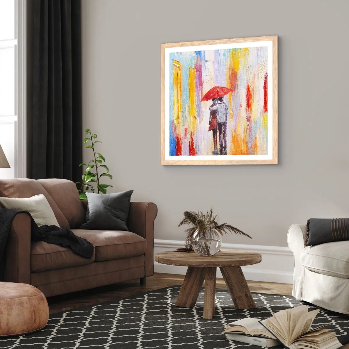 Poster in cornice rovere chiaro - Che piova ancora - 30x30 cm