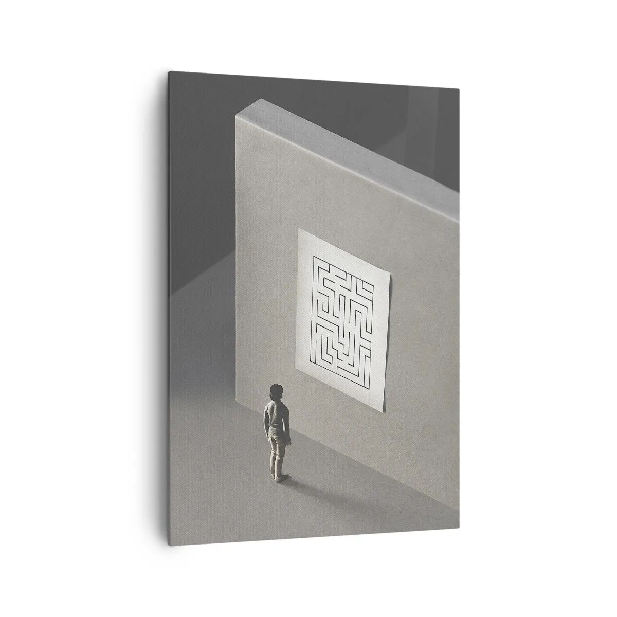 Quadro su tela - Stampe su Tela - Una figura in un labirinto che guarda una mappa appesa - 70x100cm - Ma dove mi trovo? - Decorazione murale moderna per soggiorno e camera da letto ARTTOR