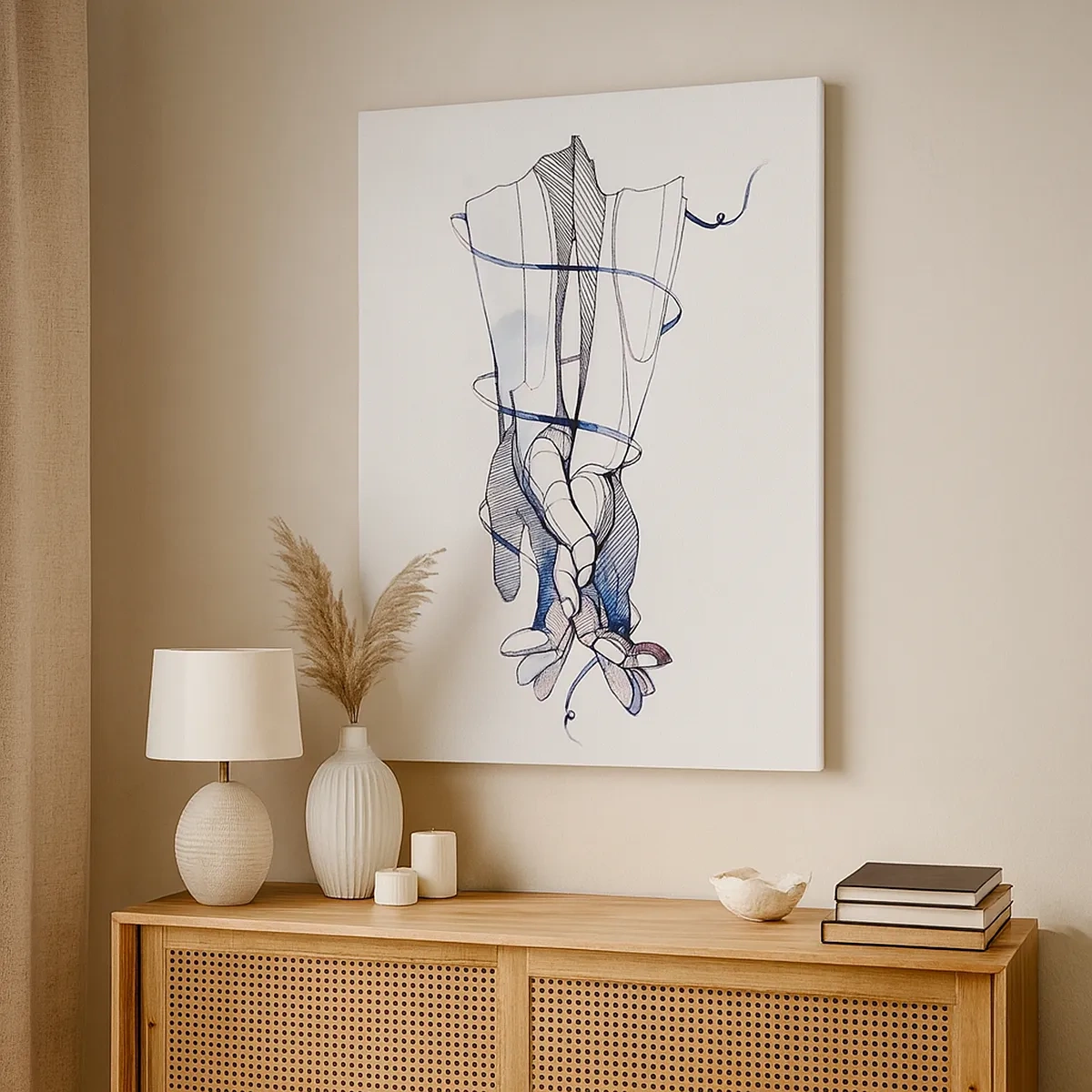 Quadro su tela - Stampe su Tela - Un disegno sottile di una mano con un fiore delicato - 50x70cm - Studio del tocco - Decorazione murale moderna per soggiorno e camera da letto ARTTOR