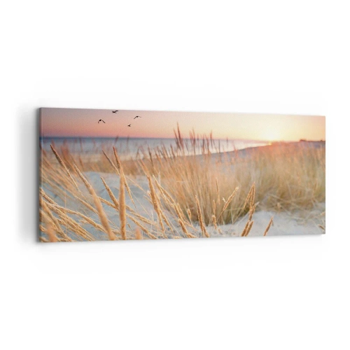 Quadro su tela - Stampe su Tela - Spiaggia al tramonto con erba alta - 120x50cm - Ninna nanna baltica - Decorazione murale moderna per soggiorno e camera da letto ARTTOR