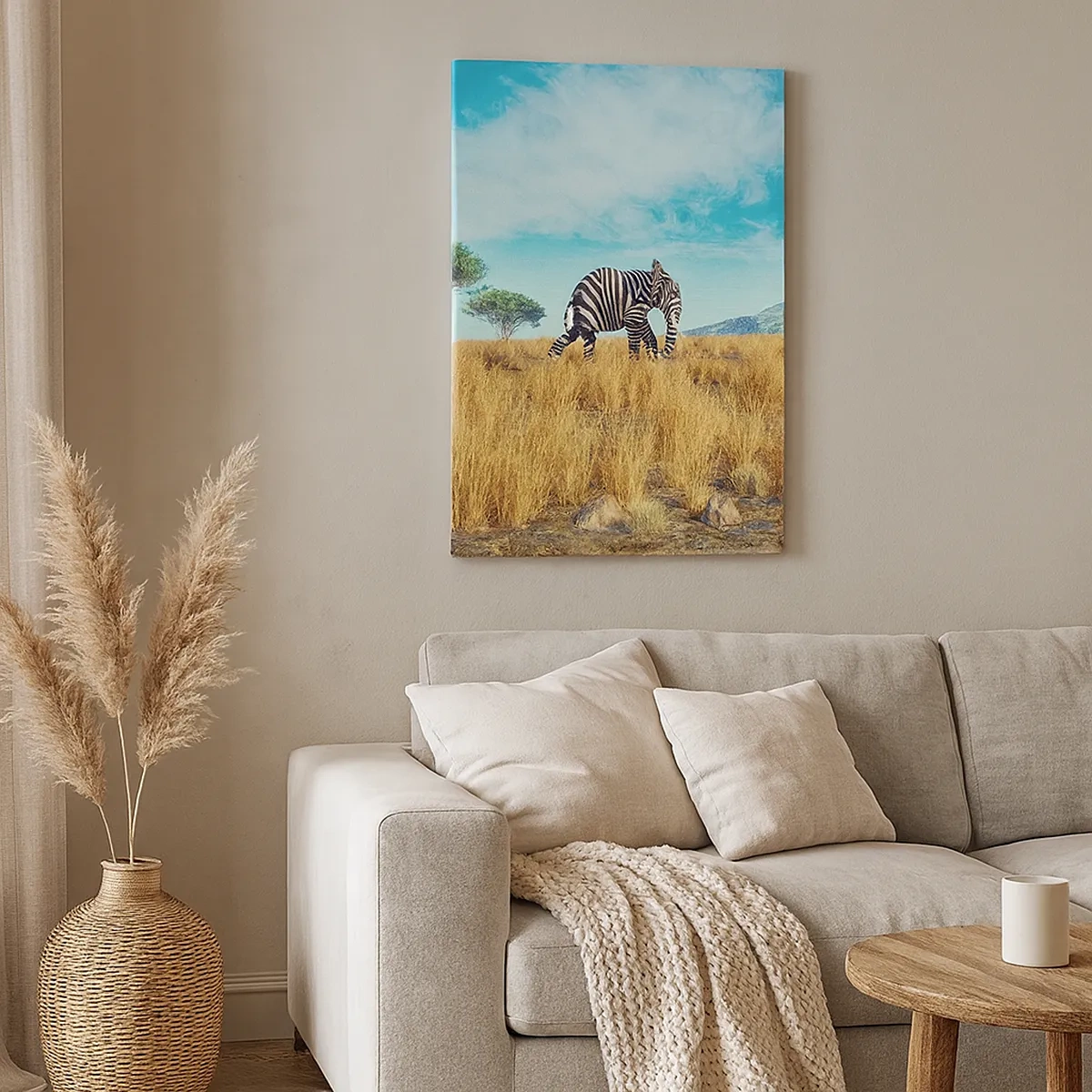 Quadro su tela - Stampe su Tela - Zebra in un paesaggio africano - 50x70cm - Il grigio non è più di moda - Decorazione murale moderna per soggiorno e camera da letto ARTTOR