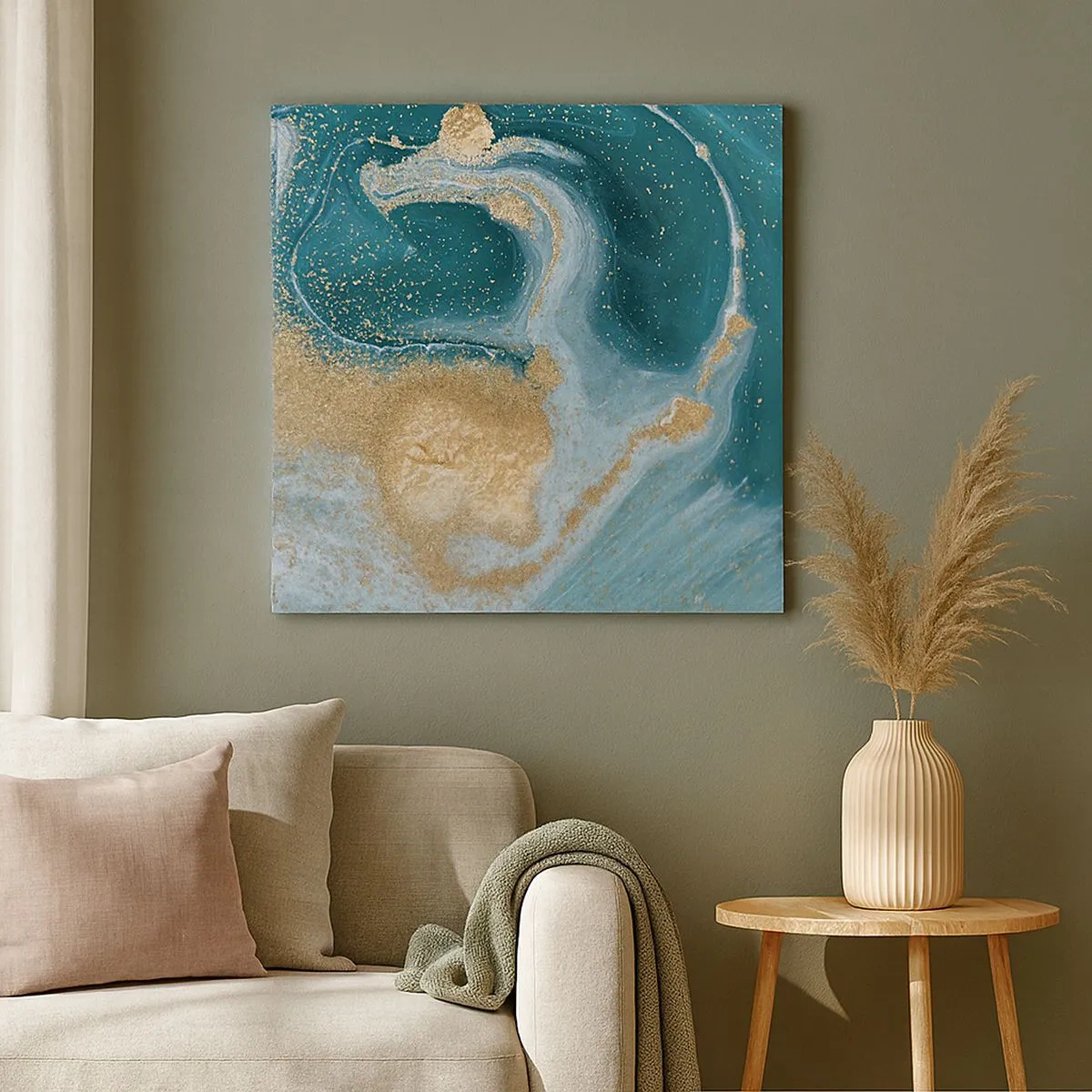 Quadro su tela - Stampe su Tela - Vortice di oro e turchese - 30x30 cm