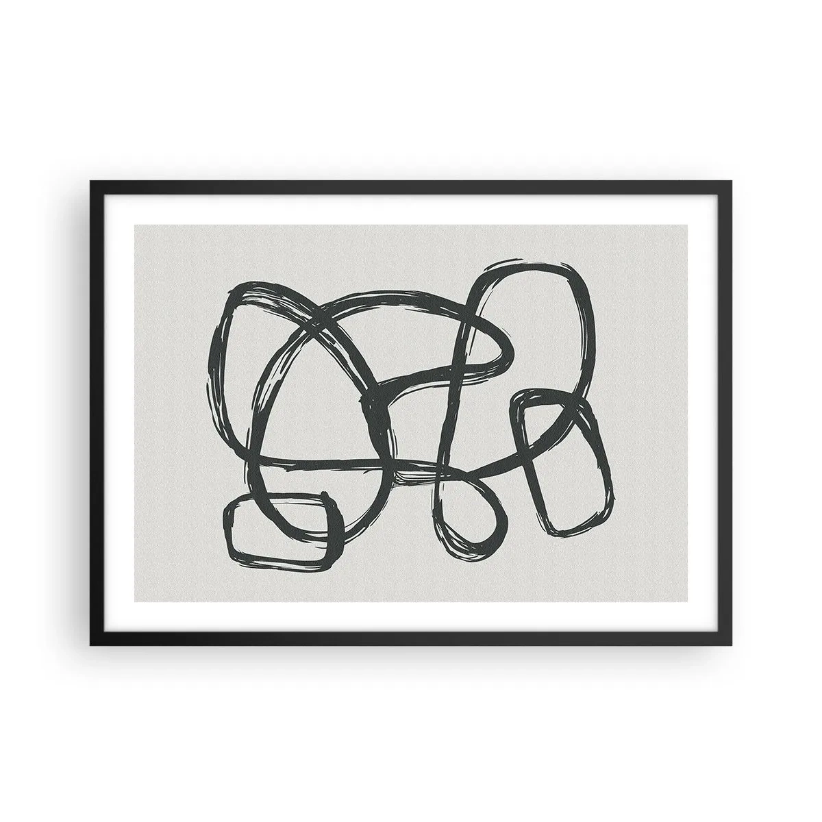 Poster in cornice nera - Linee astratte che creano forme libere su uno sfondo chiaro - 70x50cm - Astrazione aggrovigliata - Decorazione murale moderna per soggiorno e camera da letto ARTTOR