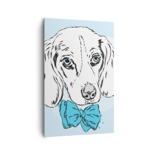 Quadro su tela - Stampe su Tela - Adorabile grafica di un cane con un papillon su uno sfondo pastello - 80x120cm - Eleganza canina - Decorazione murale moderna per soggiorno e camera da letto ARTTOR