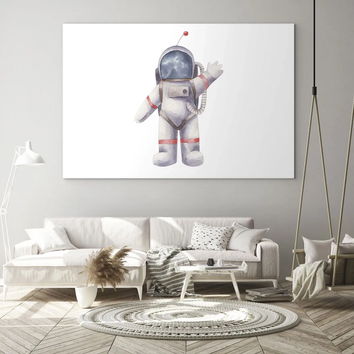 Quadro su vetro - Astronauta che saluta nello spazio - 100x70cm - Ci vediamo! - Decorazione murale moderna per soggiorno e camera da letto ARTTOR