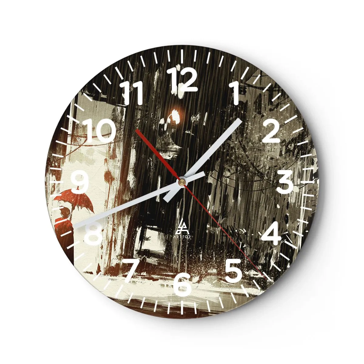 Orologio da parete - Orologio in Vetro - La poesia dell'ombrello rosso - 40x40 cm