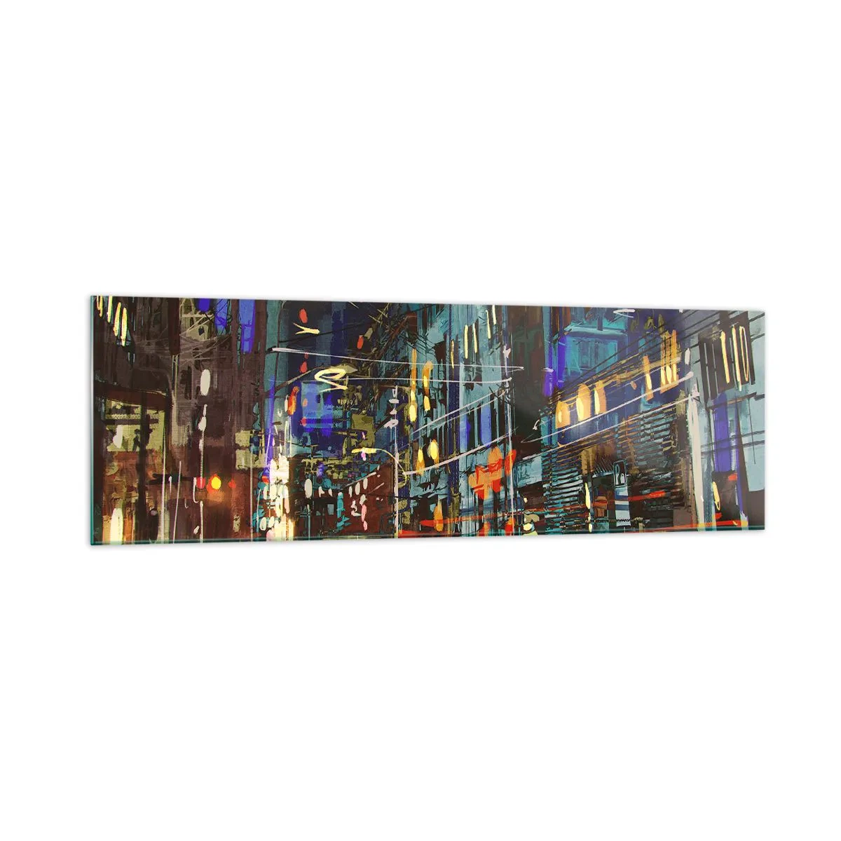 Quadro su vetro - Scena notturna della città con luci al neon - 160x50cm - Frastuono serale della strada - Decorazione murale moderna per soggiorno e camera da letto ARTTOR
