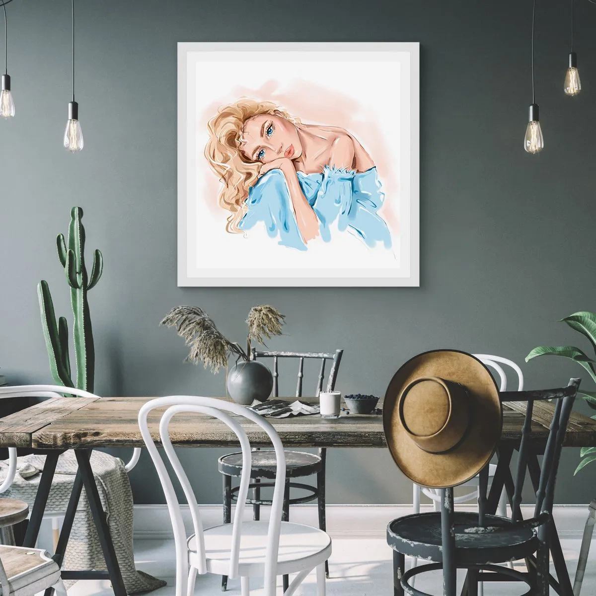 Poster in cornice bianca - Sognante nel blu - 60x60 cm