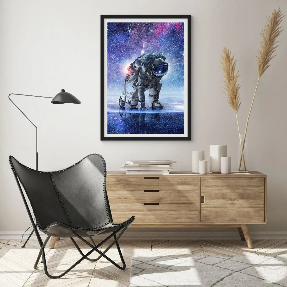 Poster in cornice nera - Astronauta sullo sfondo dello spazio - 50x70cm - Il cielo stellato sopra di me - Decorazione murale moderna per soggiorno e camera da letto ARTTOR