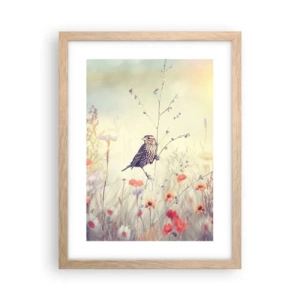 Poster in cornice rovere chiaro - Ritratto d'uccello con prato di sfondo - 30x40 cm