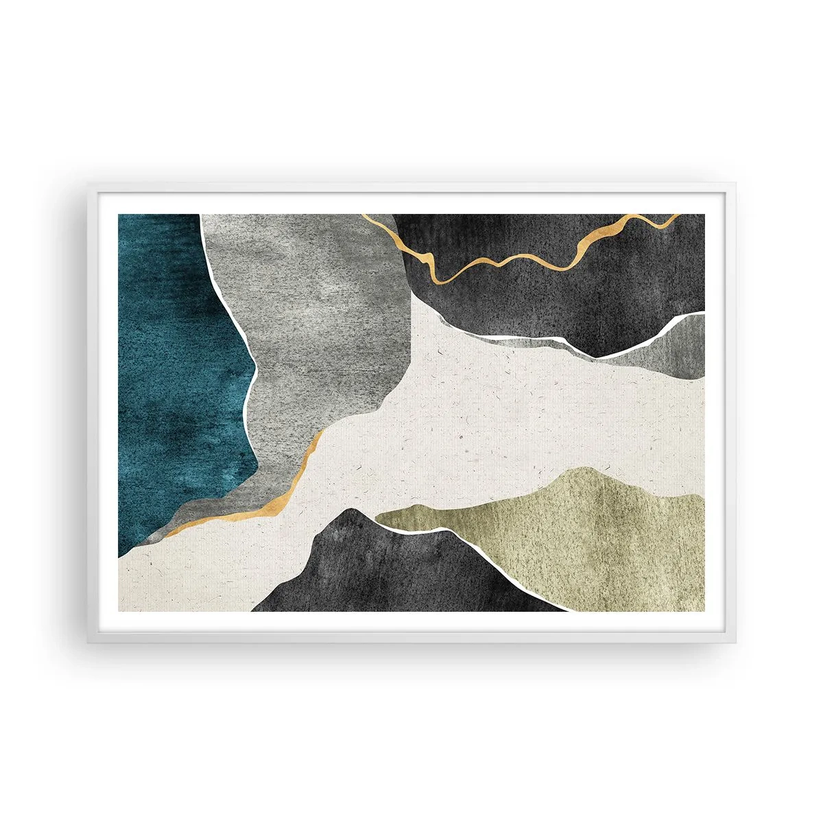 Poster in cornice bianca - Composizione mosaico con filo d'oro - 100x70 cm