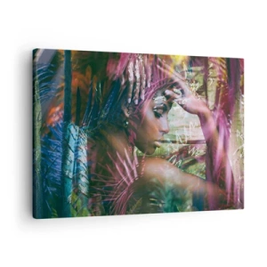 Quadro su tela - Stampe su Tela - Ritratto di una donna circondata da vegetazione esotica - 70x50cm - Madre Natura nella giungla - Decorazione murale moderna per soggiorno e camera da letto ARTTOR