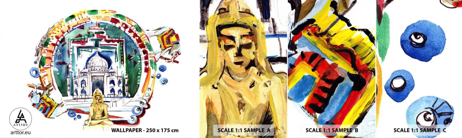 Campione Di Fotomurale Standard Eco - L'equilibrio indiano del mondo - Budda, India, buddismo - 100x30 cm