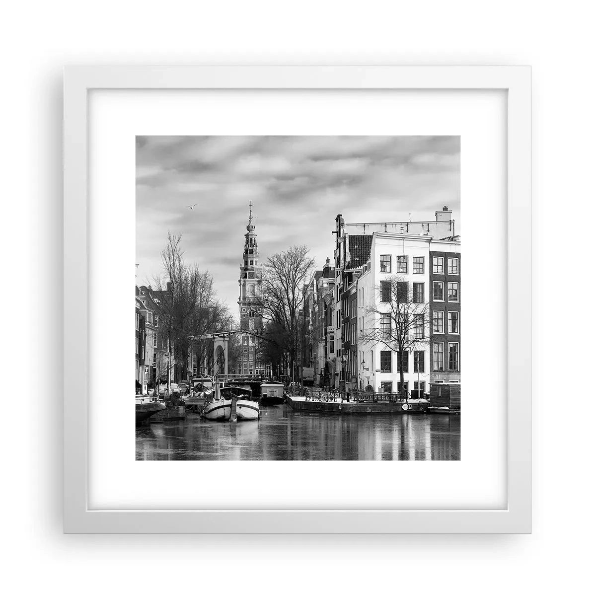 Poster in cornice bianca - Atmosfera di Amsterdam - 30x30 cm