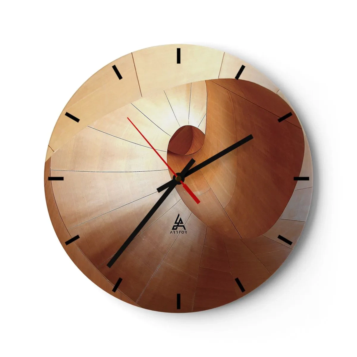 Orologio da parete - Orologio in Vetro - Scala a chiocciola in legno in stile organico - 30x30cm - Serpentina architettonica - Decorazione murale moderna per soggiorno, cucina e camera da letto ARTTOR