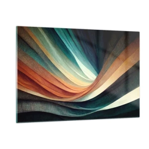 Quadro su vetro - Onde colorate nelle tonalità del turchese, arancione e beige - 120x80cm - Intessuto di colore - Decorazione murale moderna per soggiorno e camera da letto ARTTOR