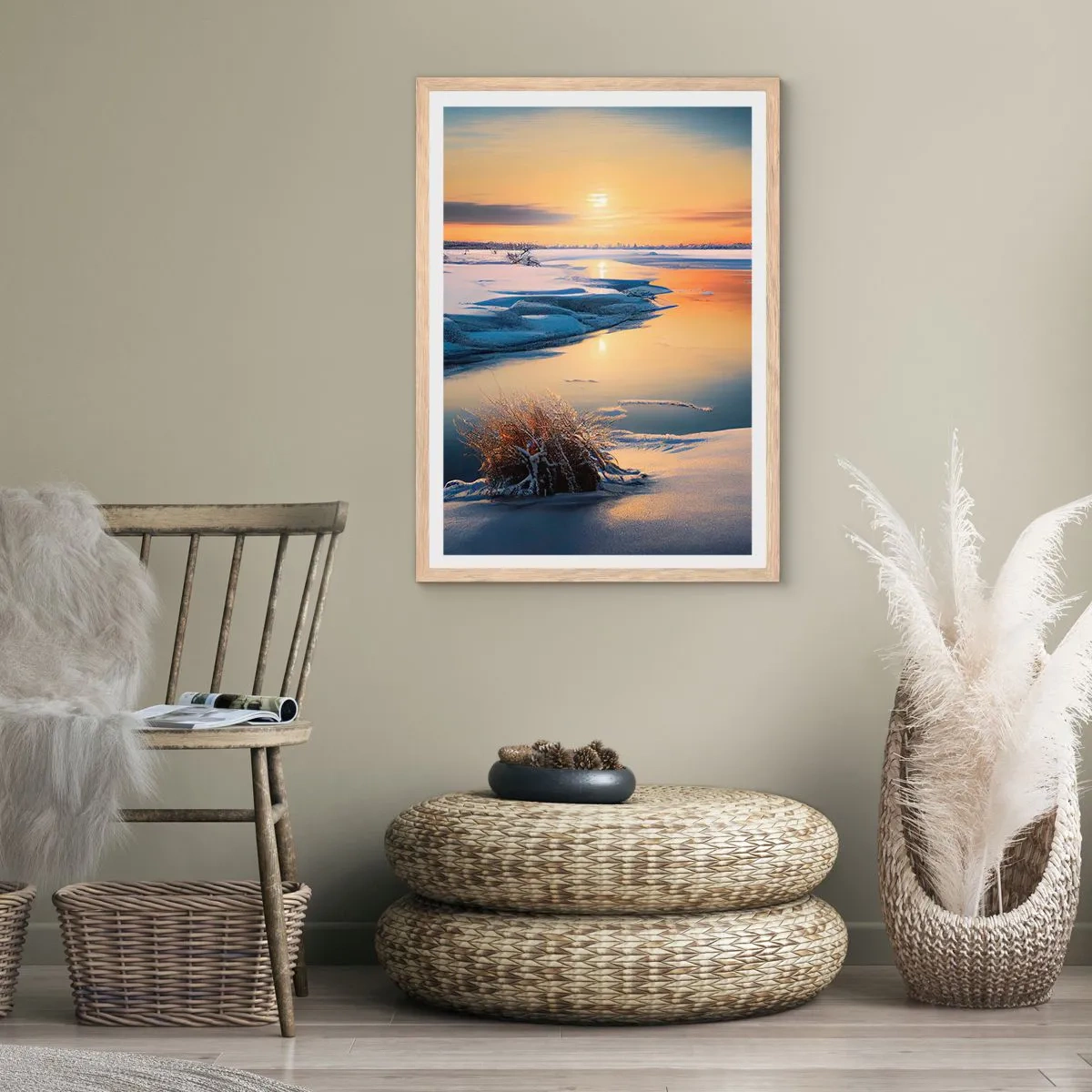 Poster in cornice rovere chiaro - Tramonto invernale - 70x100 cm