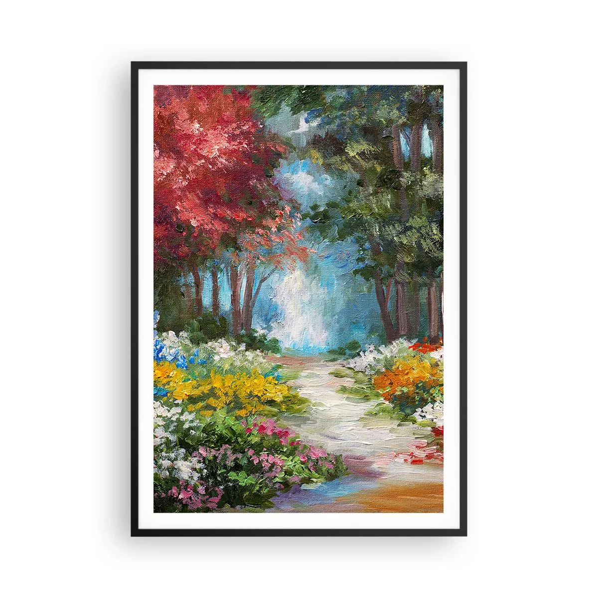 Poster in cornice nera - Il giardino del bosco d'aprile - 70x100 cm
