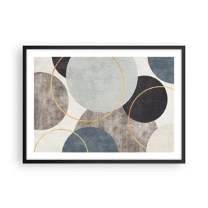 Poster in cornice nera - Cerchi geometrici nelle tonalità del grigio, blu e oro - 70x50cm - Un cerchio dietro l'altro - Decorazione murale moderna per soggiorno e camera da letto ARTTOR