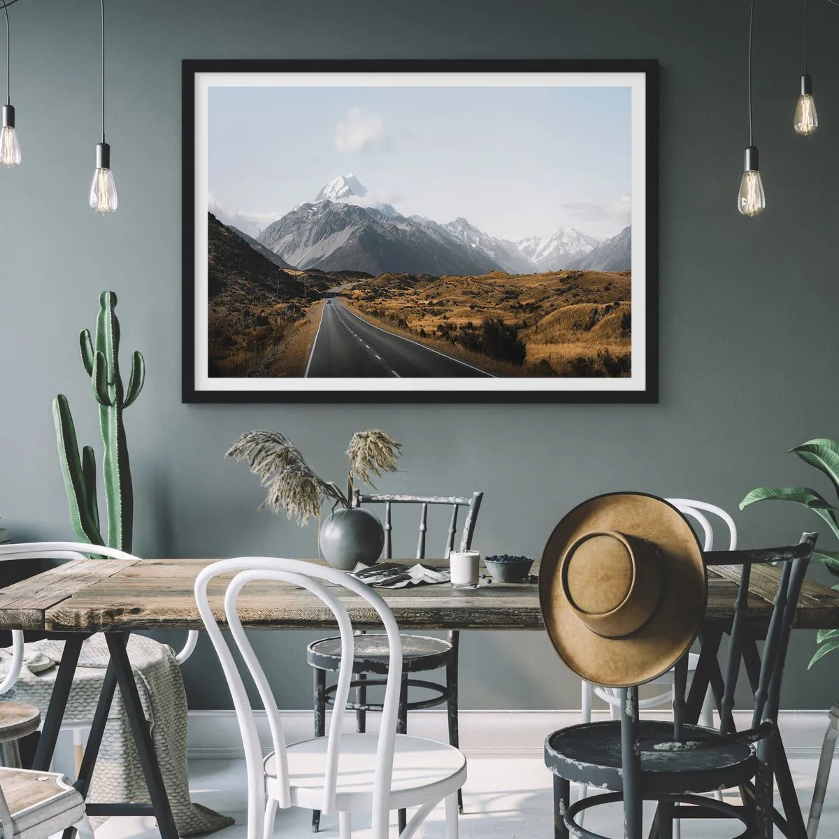 Poster in cornice nera - Via verso il cuore dei monti - 50x40 cm
