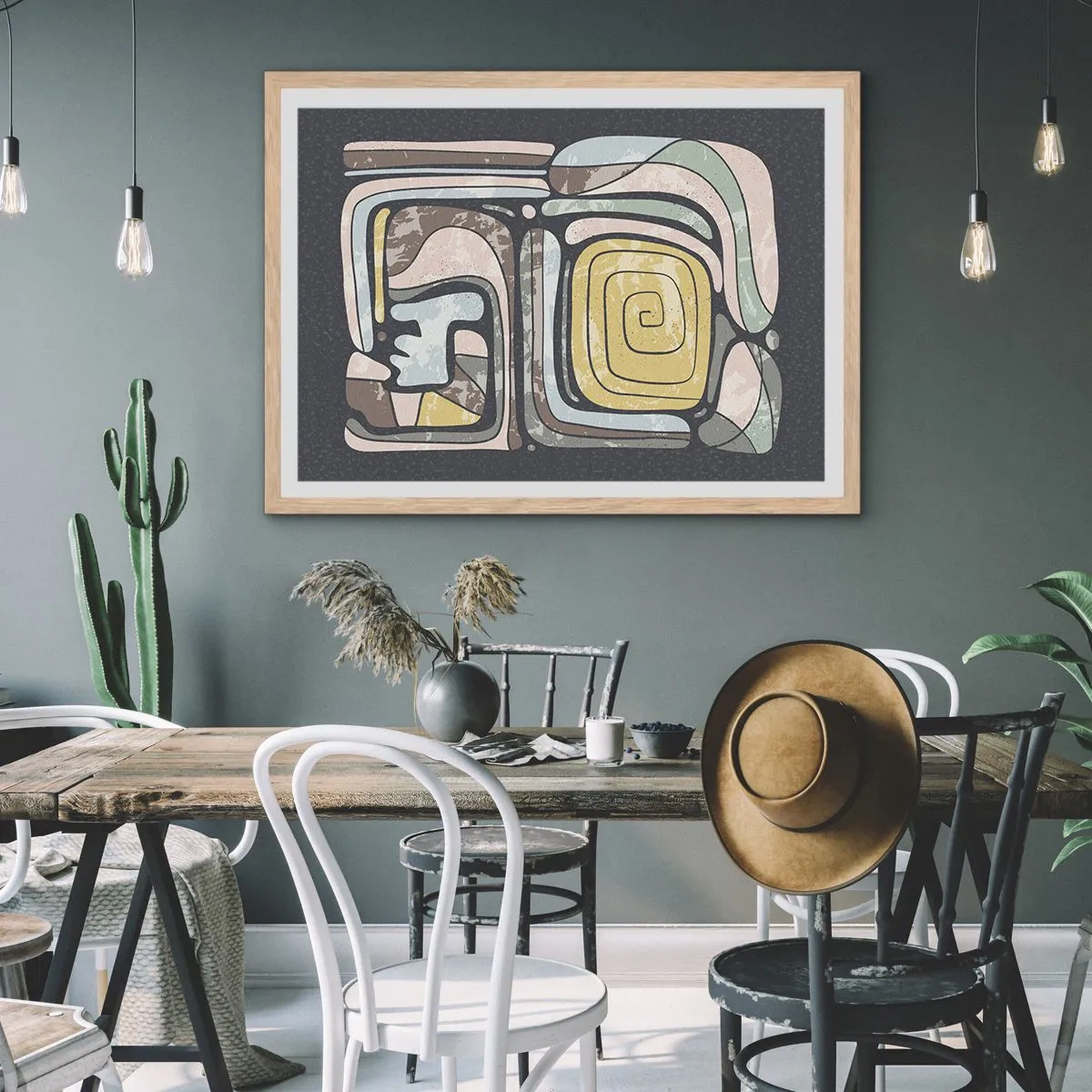 Poster in cornice rovere chiaro - Astrazione in spirito precolombiano - 100x70 cm